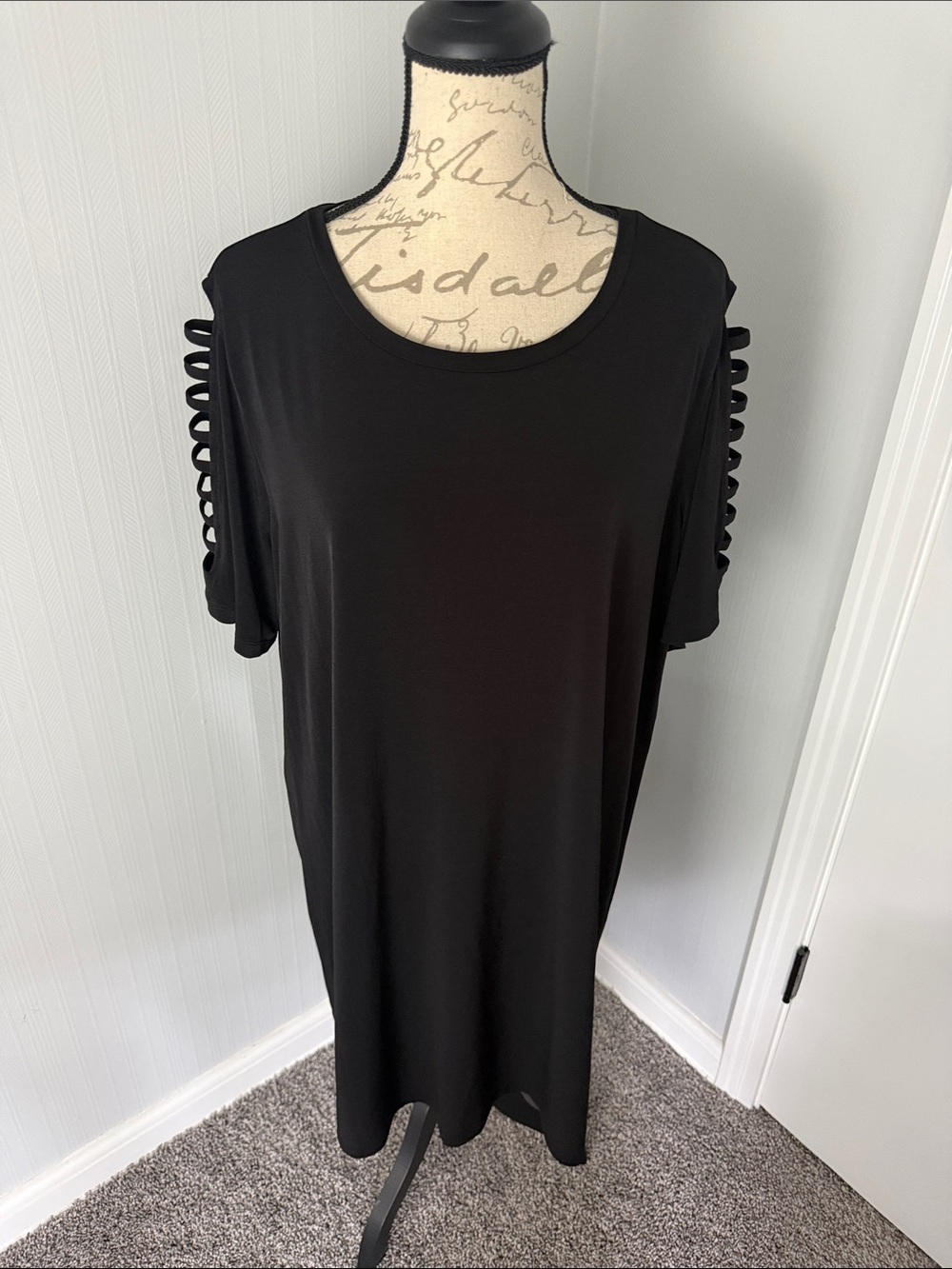 Michael Kors Black Midi Dress with Ladder Sleeve Detail Size 2X Plus